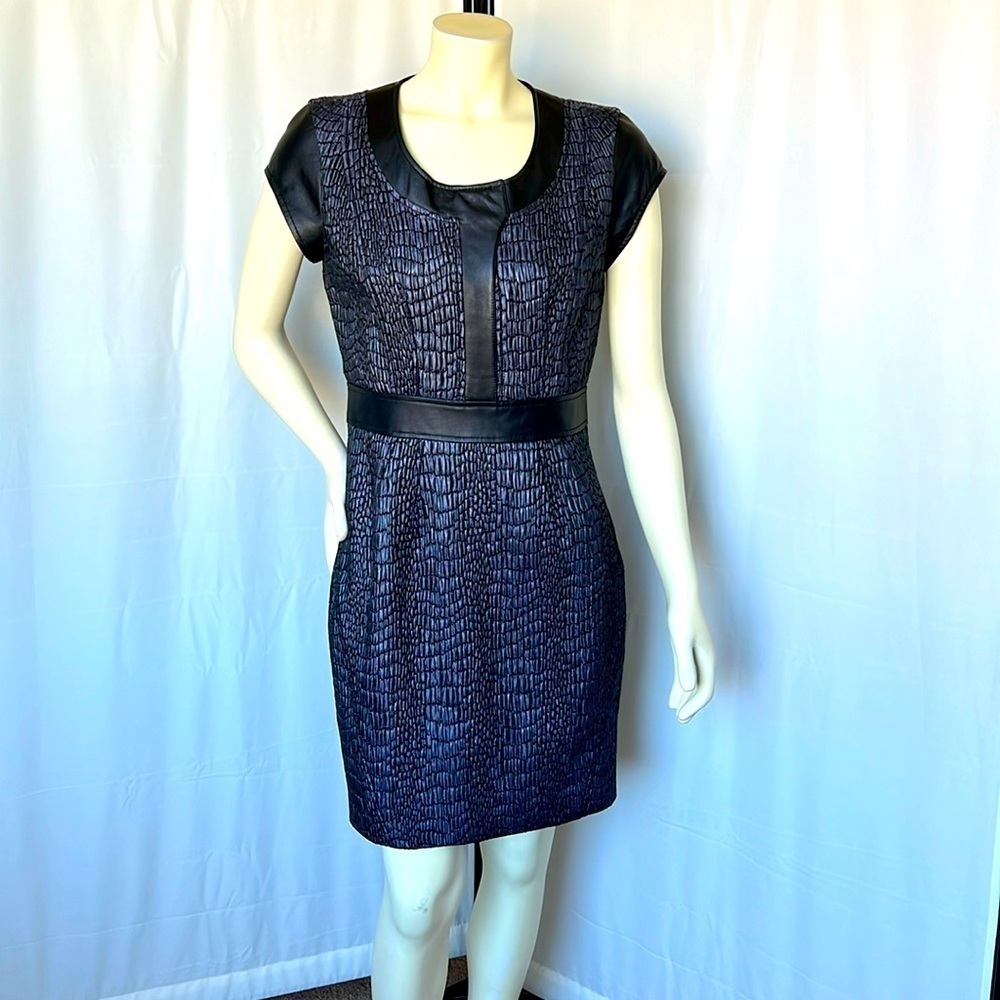 Nwt Zac Posen Textured Leather Trim Sheath Dress